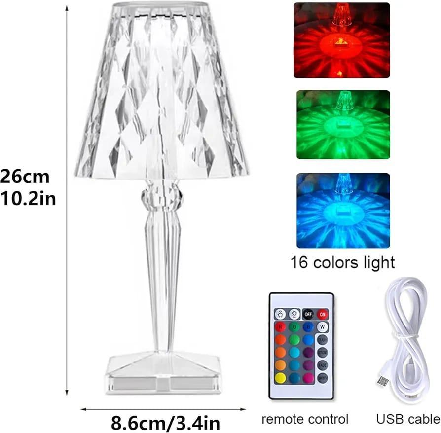 Rechargeable Crystal Table Lamp – 16 Color LED Night Light with Remote Control