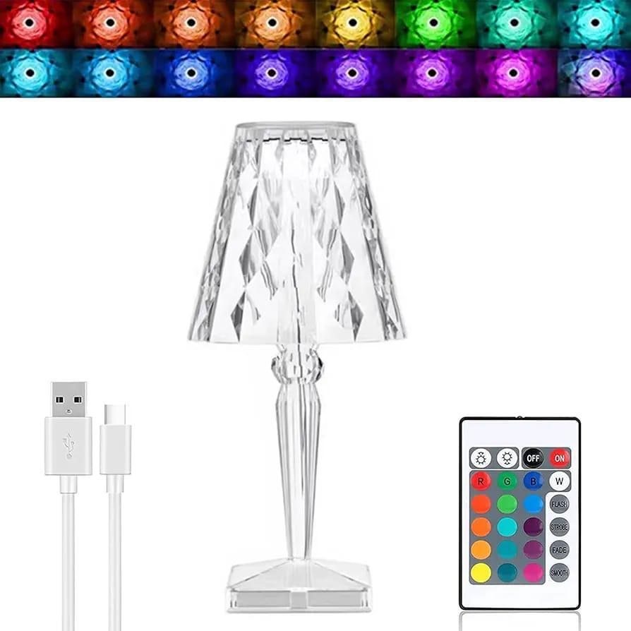 Rechargeable Crystal Table Lamp – 16 Color LED Night Light with Remote Control