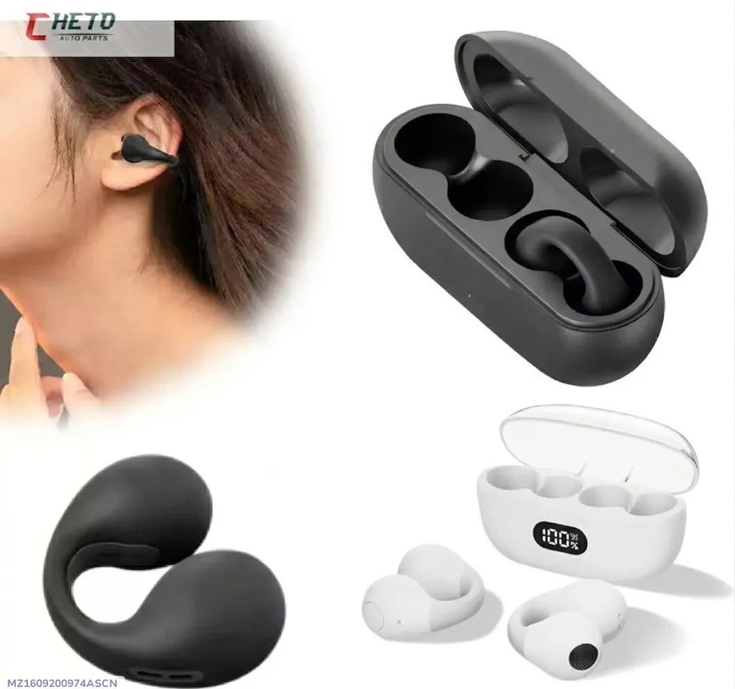 OWS earbuds, ear cuff earbuds, open ear headphones, wireless Bluetooth earbuds