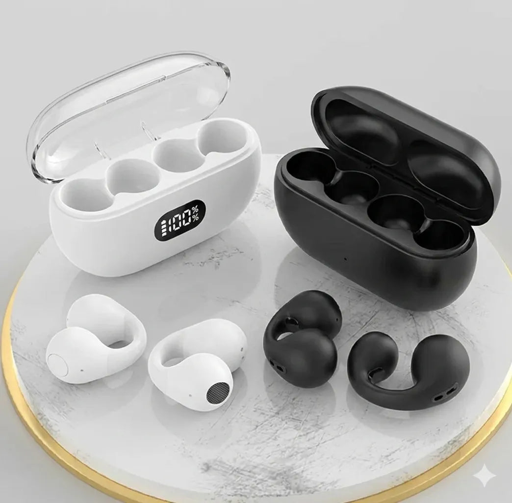 OWS earbuds, ear cuff earbuds, open ear headphones, wireless Bluetooth earbuds