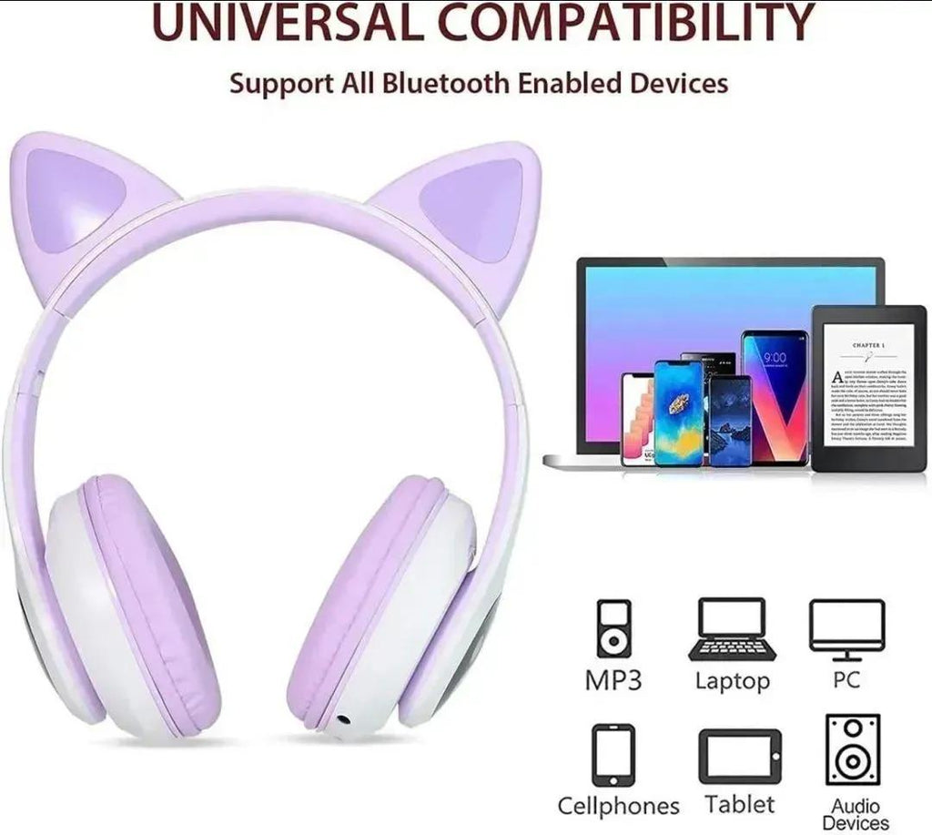 cat ear headphones, LED headphones, RGB light headphones, wireless Bluetooth headphones, cute headphones for girls