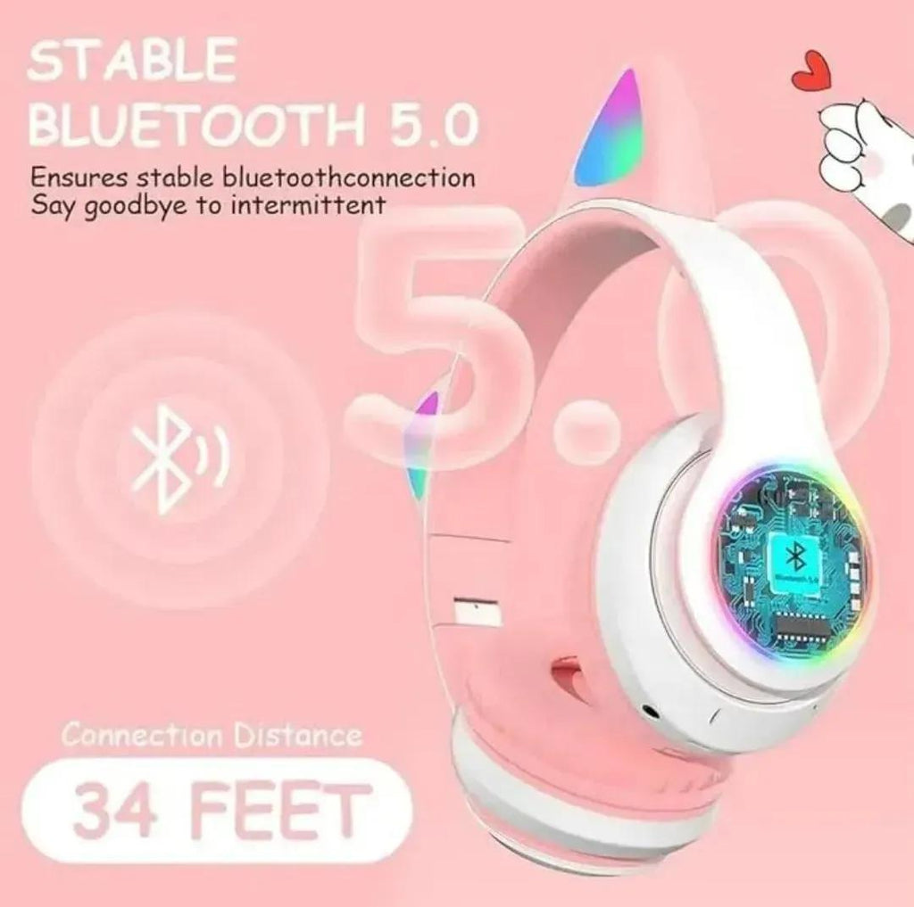 cat ear headphones, LED headphones, RGB light headphones, wireless Bluetooth headphones, cute headphones for girls