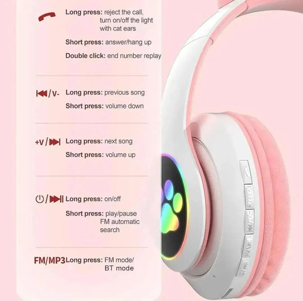 cat ear headphones, LED headphones, RGB light headphones, wireless Bluetooth headphones, cute headphones for girls