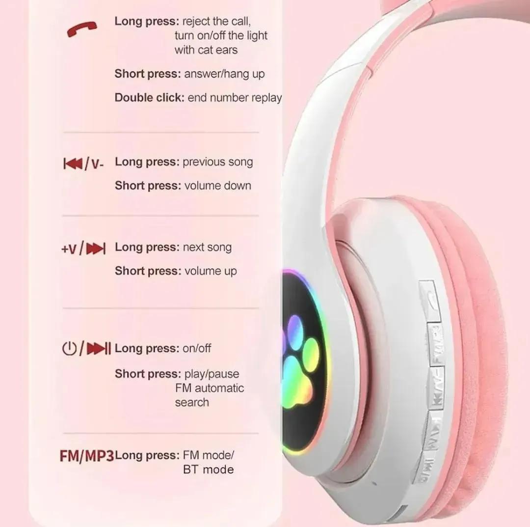 cat ear headphones, LED headphones, RGB light headphones, wireless Bluetooth headphones, cute headphones for girls