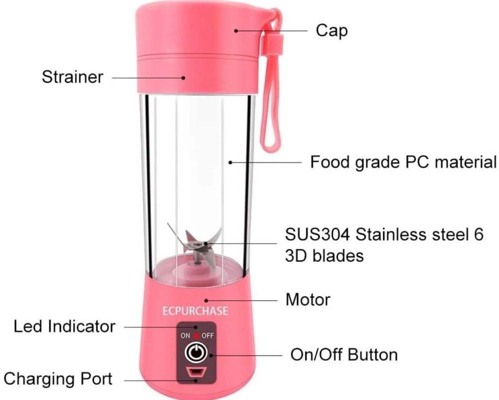 Portable 6-Blade Electric Juicer Blender – USB Rechargeable Smoothie Maker for Home &amp; Travel