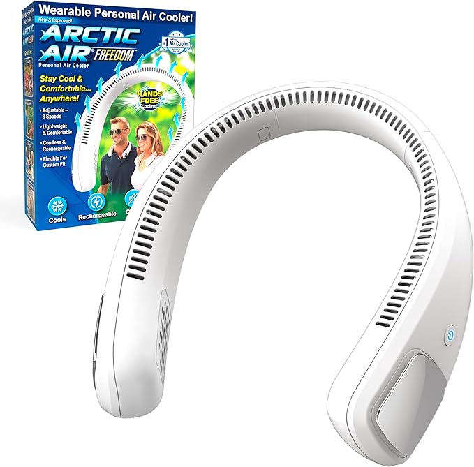 Arctic Air Freedom Wearable Neck Fan & Air Purifier | USB Rechargeable 3-Speed Personal Cooler for Indoor Outdoor Travel YM
