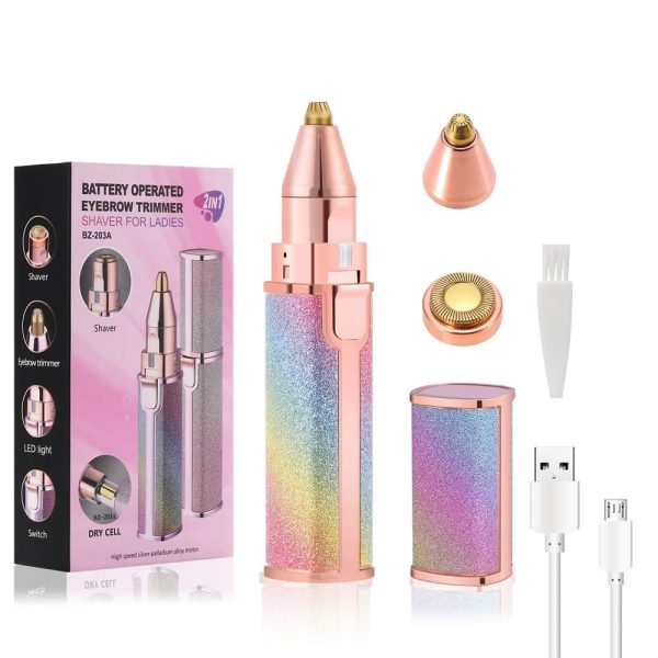 Flawless 2-in-1 Eyebrow Trimmer | Rechargeable Hair Remover with USB Charging Cable & Cleaning Brush YM