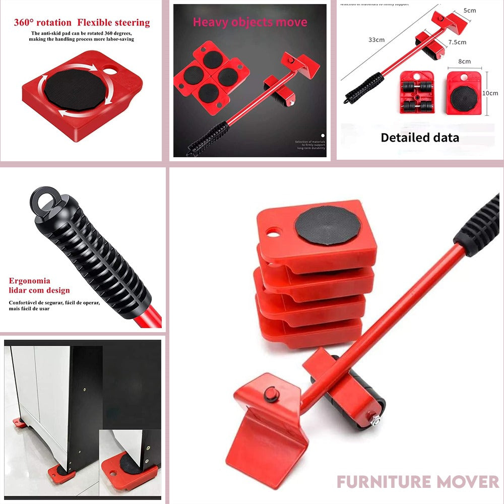 5-in-1 Heavy Furniture Mover Tool Set with Lifter & 360° Rollers YM