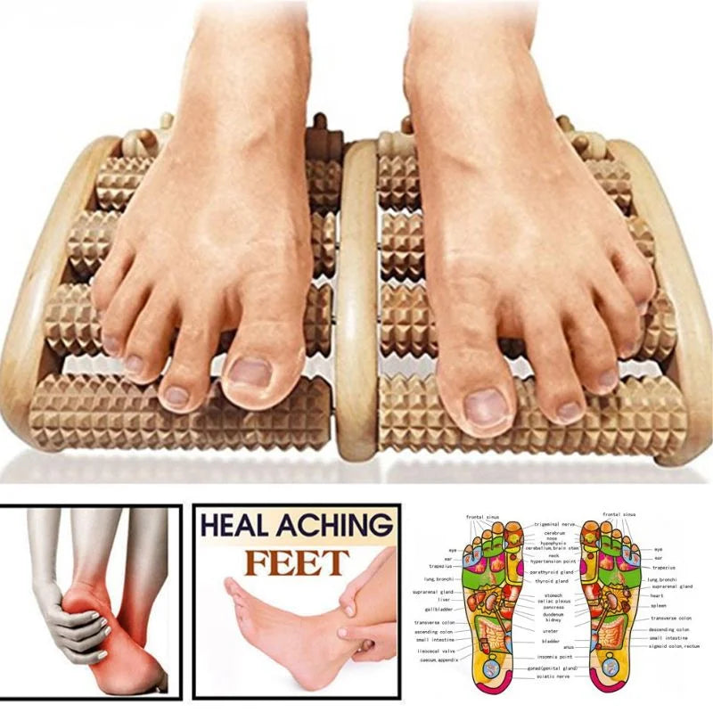 Wooden Foot Roller Massager | Manual Reflexology Therapy Tool for Pain Relief, Stress Relaxation & Foot Care YM