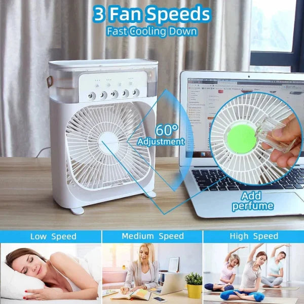 9 Inch Mist Fan | Portable Air Conditioner Fan | Mist Water, And Humidifier Function | Led Night Light Water Mist | Random Color YM