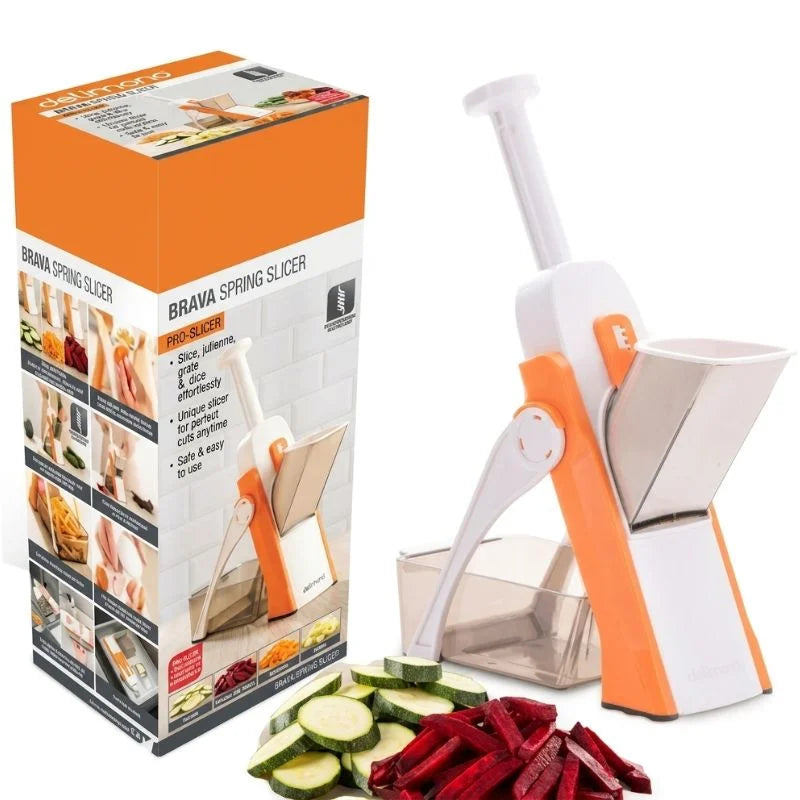 Brava Spring Vegetable Slicer Chopper | Manual Mandoline Cutter Grinder | Multi-Function Fruit & Vegetable Slicer YM