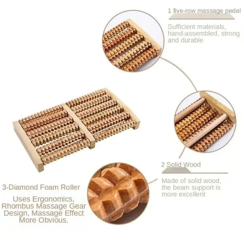 Wooden Foot Roller Massager | Manual Reflexology Therapy Tool for Pain Relief, Stress Relaxation & Foot Care YM